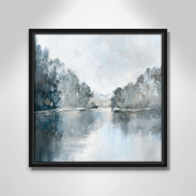 Whispers of the Blue Lake - Square Version Print par Luna Mavis, H 13,5 po x l 13,5 po, Cadre flottant noir