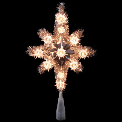 11" Silver Lighted Tinsel Star of Bethlehem Christmas Tree Topper - Clear Lights