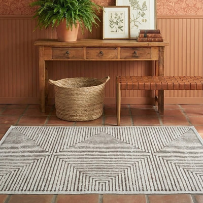  Washable Non-Slip Rug - Brown Striped Area Rug for Living Room, Bedroom, Dining Room, and Kitchen