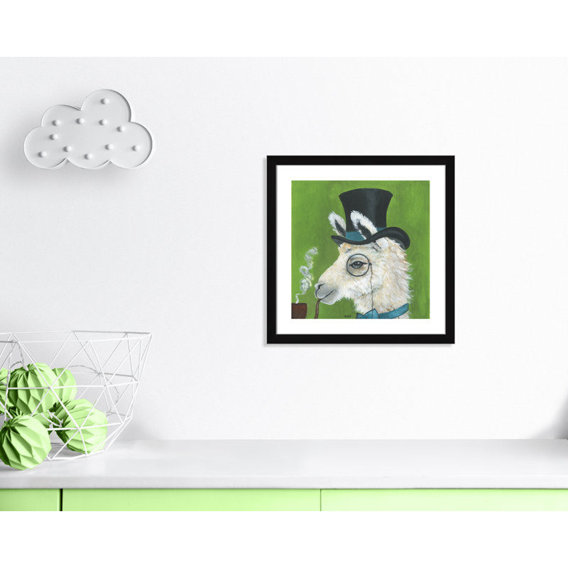 Lama et tuyau, art encadré, H 24,5 po x l 24,5 po x P 0,625 po, Cadre noir