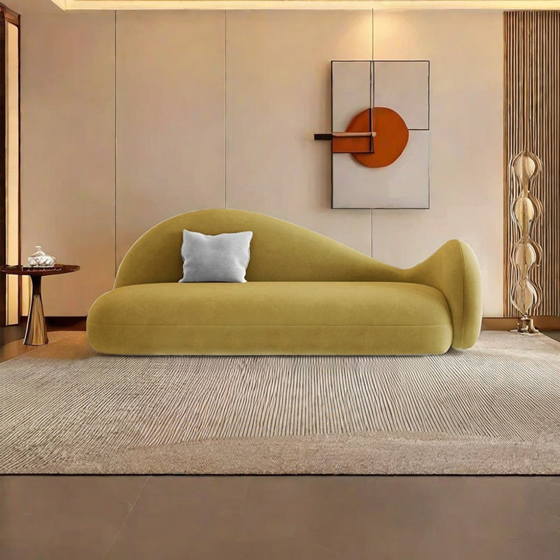 Chaise longue simple en tissu résistant à l'usure, Accoudoir à droite (vu de face), Jaune foncé