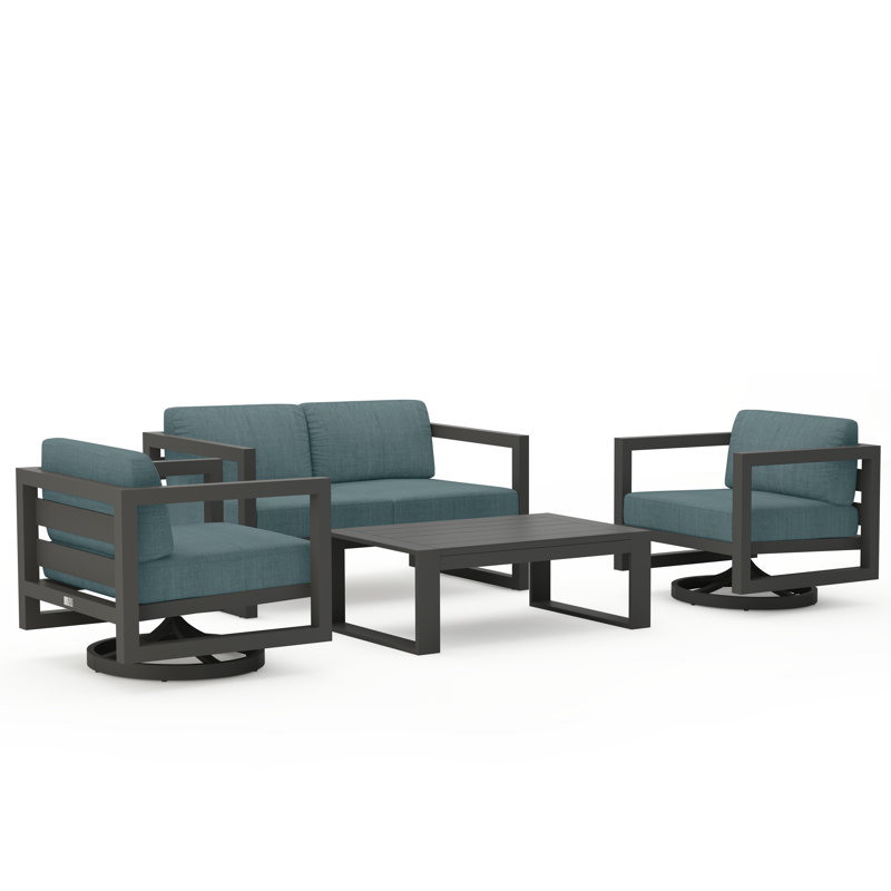 Avion 4 Piece Loveseat Set With Swivel, Canvas Charcoal Sunbrella® Canvas, Slate