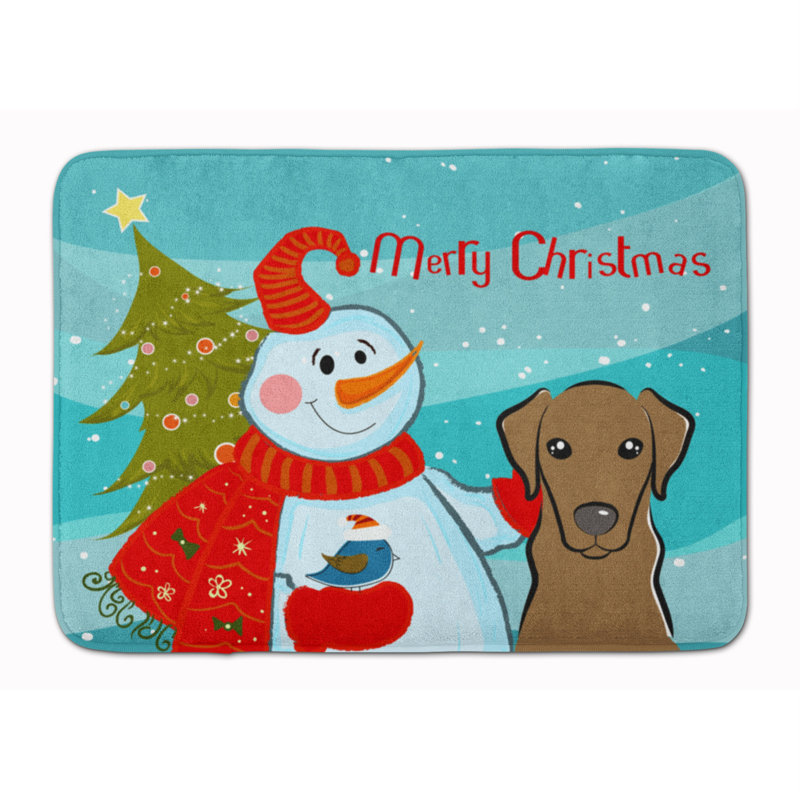 Tapis pour salle de bain à mousse mémoire bonhomme de neige avec labrador