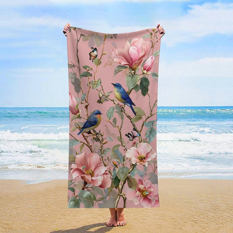 Pink Magnolia Flower Quick Dry Microfiber Beach Towel | 61"x32" Sand Free Bath Towel | Highly Absorbent Soft Towels for Pool, Travel, Swim, Sports