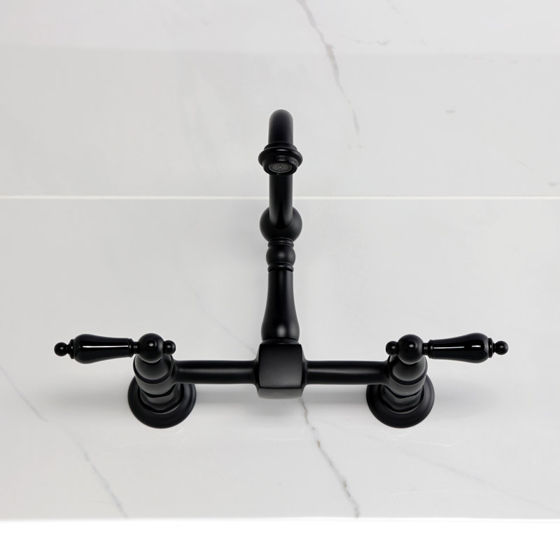 Kingston Brass Duchess Double-Handle 2-Hole Wall-Mount Bridge Kitchen Faucet, Matte Black