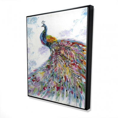 "Paon majestueux avec fleurs" sur toile
