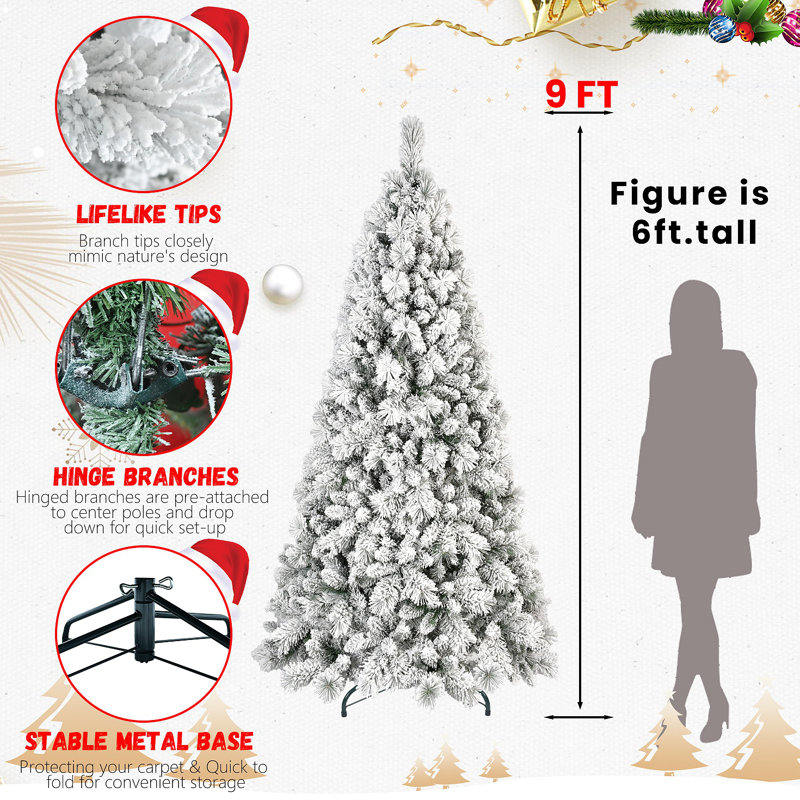Arbre de Noël 7,5 pi avec 1252 pointes - PVC enneigé et branches à aiguilles dures, structure à charnières pour une installation facile, support en métal stable - arbre de Noël réaliste
