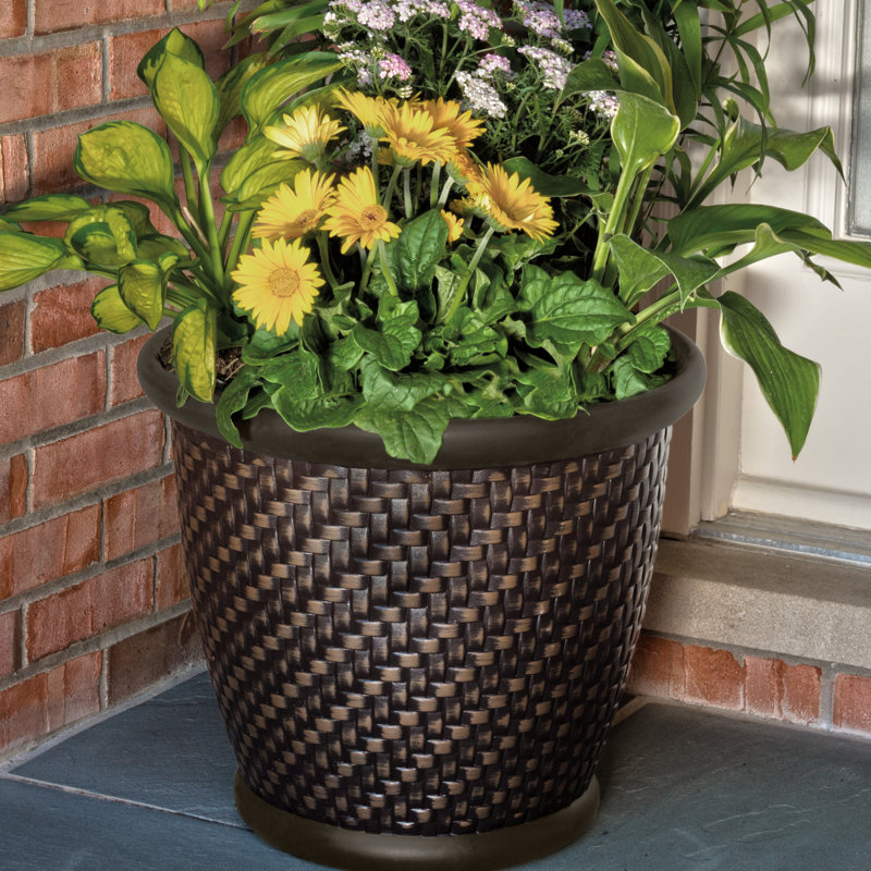Pot à fleurs en résine Herringbone, Bronze, H 16 po x l 18 po x P 18 po