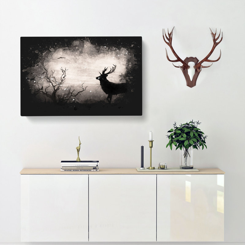Stag Deer With Birds - Wrapped Canvas Print, 35cm H x 50cm W x 3cm D