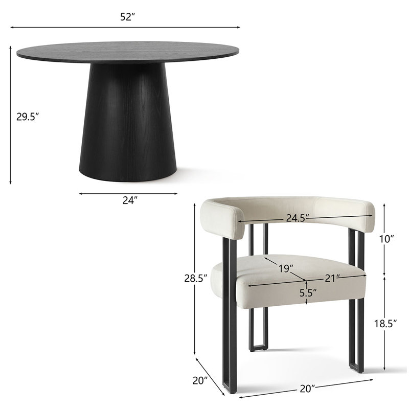 Carlen 4-Person Round Velvet Dining Set, Beige