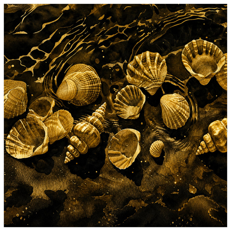 Rideaux de douche Golden Seashells Illustration, L 70 po x H 84 po