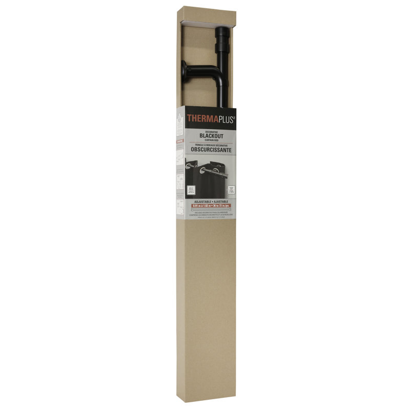 Black Adjustable Aluminum Blackout Curtain Rod with Double Cap Finial