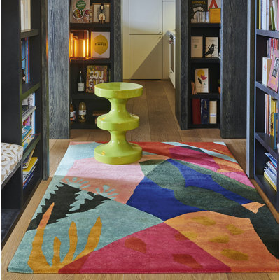 Oaxaca Wool Abstract Area Rug in Red/Green/Pink