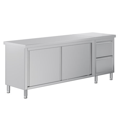 Table de travail 84 po x 24 po x 33,5 po en acier inoxydable avec armoire, armoire de table en acier inoxydable avec portes coulissantes pour le travail de préparation à la maison, au restaurant, au garage et à l'hôtel