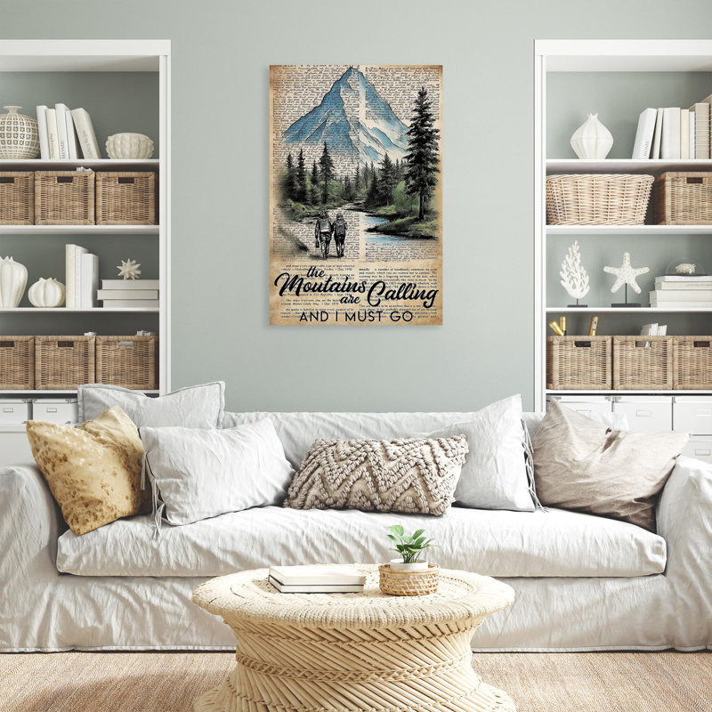 Randonnée pédestre «The Mountais Are Calling», reproduction d'art graphique sur toile tendue, H 20 po x l 16 po x P 1,25 po