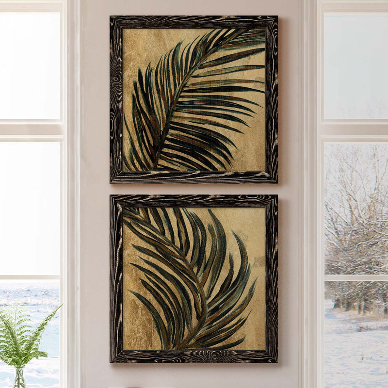 Lush Palm I - ensemble de 2 peintures sur toile encadrées, H 20 po x l 40 po x P 1,5 po, Cadre noir