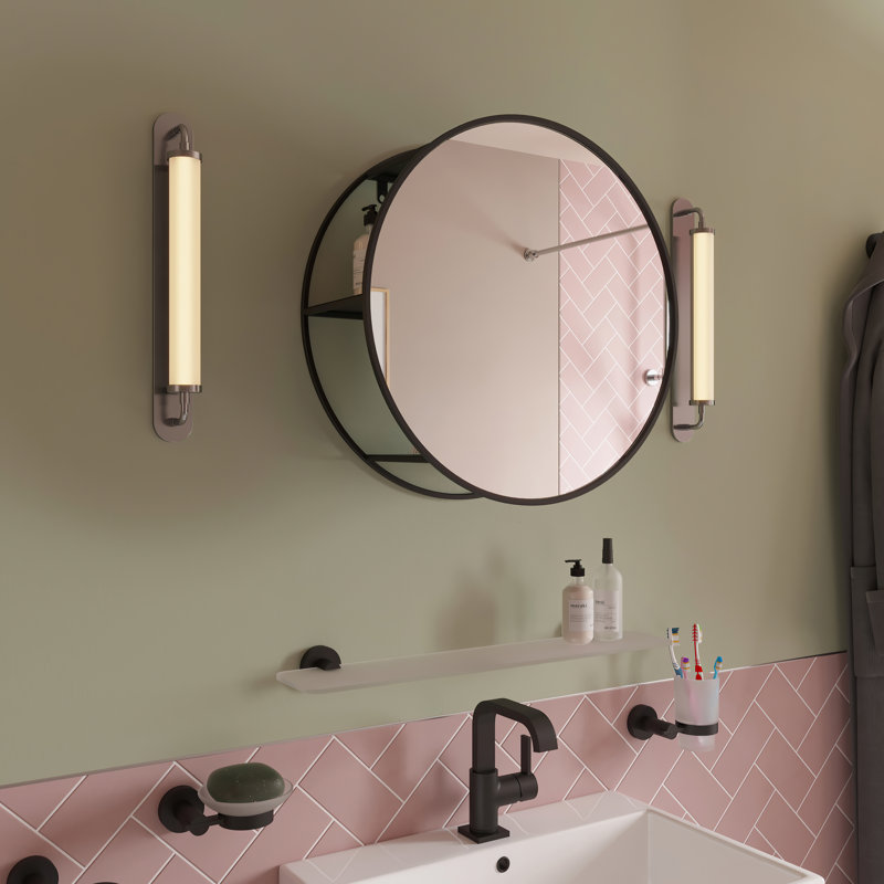 Steel Round Mirror with Shelves