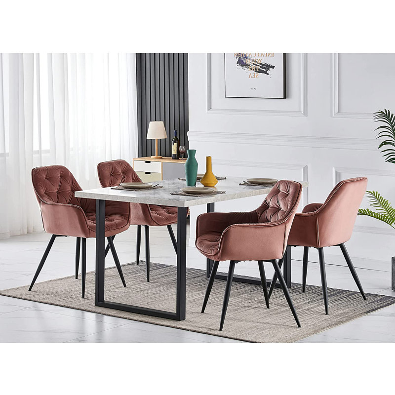 Velvet Tufted Upholstered Armchair Runge, Rose