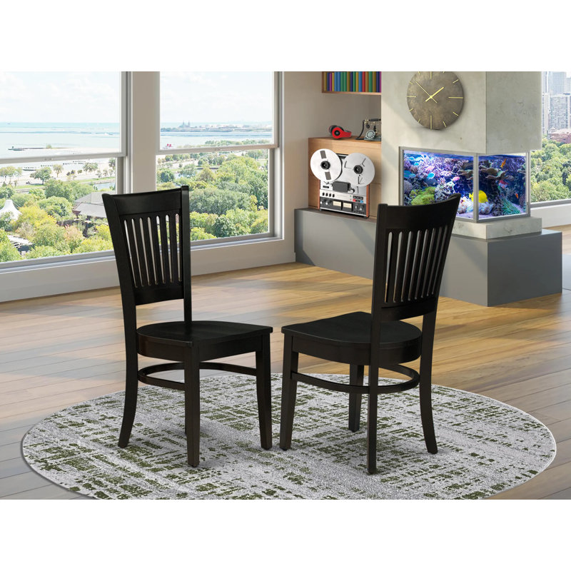 Vancouver Dining Room Chairs - Slat Back Wood Seat Chairs, Set of 2, Black, Black