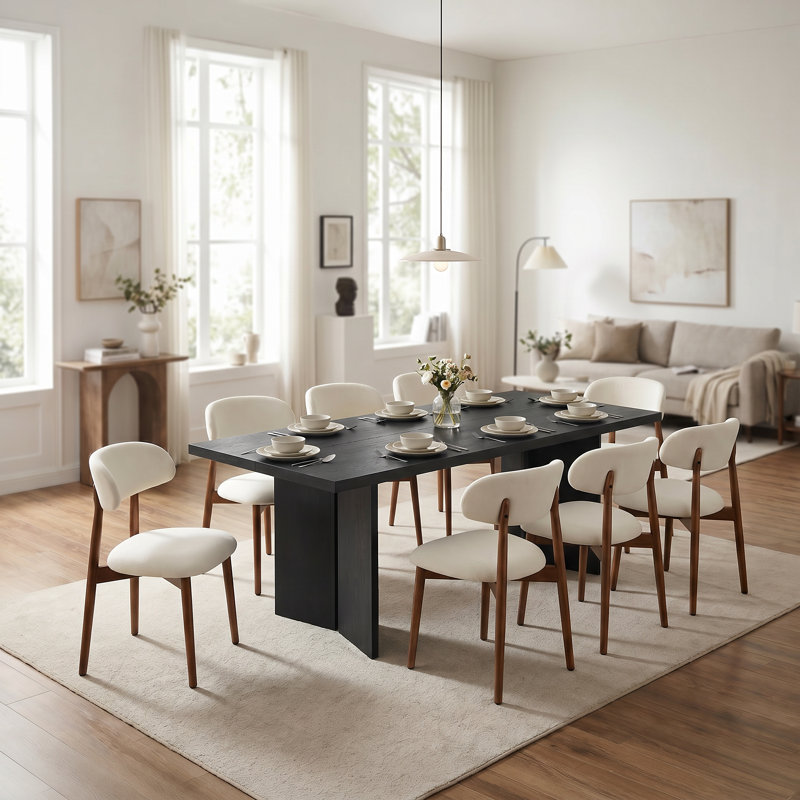 Table de salle à manger Amiliana, 9 pièces : table, 8 chaises, Noir / gris clair, H 29,53 po x l 63 po x P 31,5 po