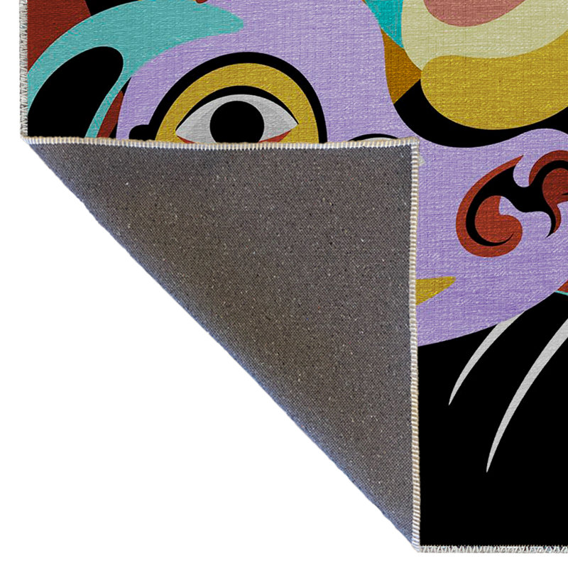 Tapis décoratif multicolore à motif de portrait de femme et de chat, Rectangle 3 pi 9,81 po x 4 pi 11,06 po