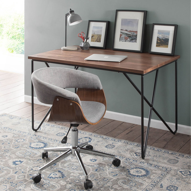 Chaise de bureau en bois de noyer et tissu gris clair