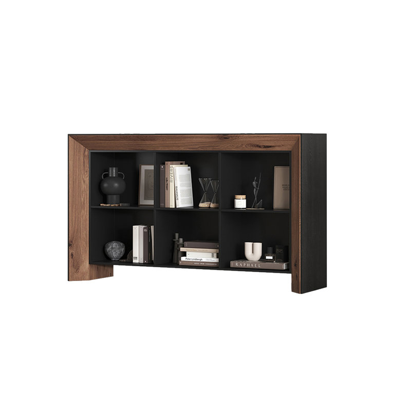 Solid Wood Floor-To-Ceiling Retro Six-Compartment Cabinet Bookcase, (2 Shelves) 41.34"H x 62.99"W x 15.75"D