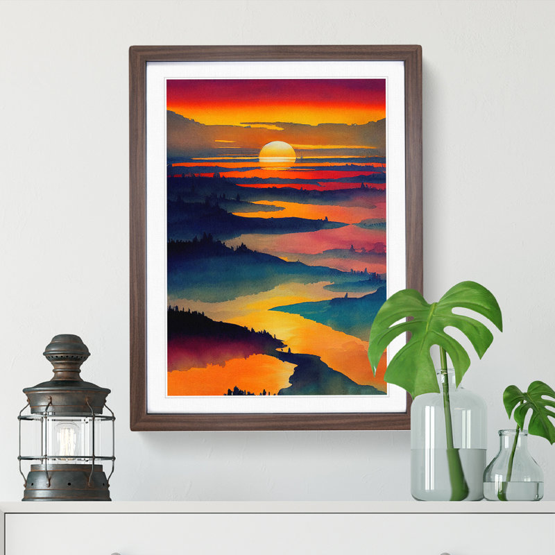 XV1022-4315X Sunset Mountain No.5 - Print, 36cm H x 27cm W, Walnut Framed Paper