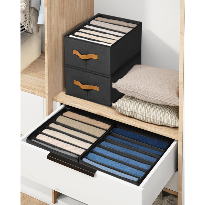 Organisateur de garde-robe pliable avec séparateurs - grande boîte de rangement pour jeans, chandails, chemises, pantalons, sous-vêtements et soutiens-gorge - Organisateur de tablettes en tissu non tissé avec poignées - Conception peu encombrante