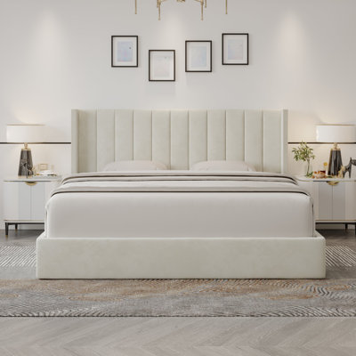 Oliver Tufted Oliver Hydraulic Lift Up Storage Upholstered Platform Bed with Wingback Headboard