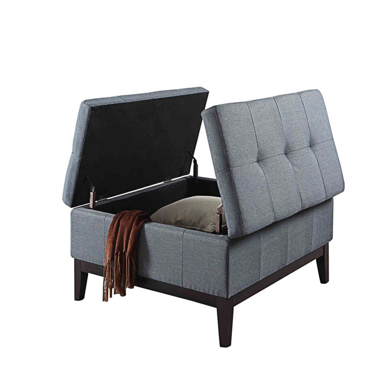 Repose-pieds cocktail carré capitonné de 35,5 po de largeur avec rangement, Mélange de polyester bleu ardoise