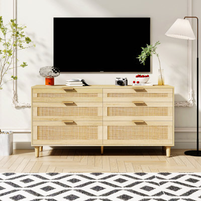 Rattan Dresser With Drawers, 6-Drawer Dresser With Metal Handle And Wood Legs For Hallway, Living Room, Bedroom by Dakota Fields