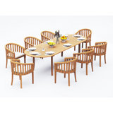 6 Seats 7 Pcs Grade-A Teak Wood Dining Set: 118" Double Extension Oval Table And 6 Lenong Arm Chairs #11LN2606