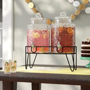 Embo Glass Mason Jar Double Drink Dispenser With Leak Free Spigot On Metal  Stand With Embossed Chalkboard And Chalk, Clear, 1 Gallon