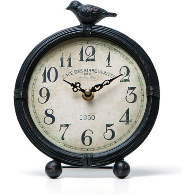 Vintage Table Clock with Bird, Desk Clocks, Battery Operated