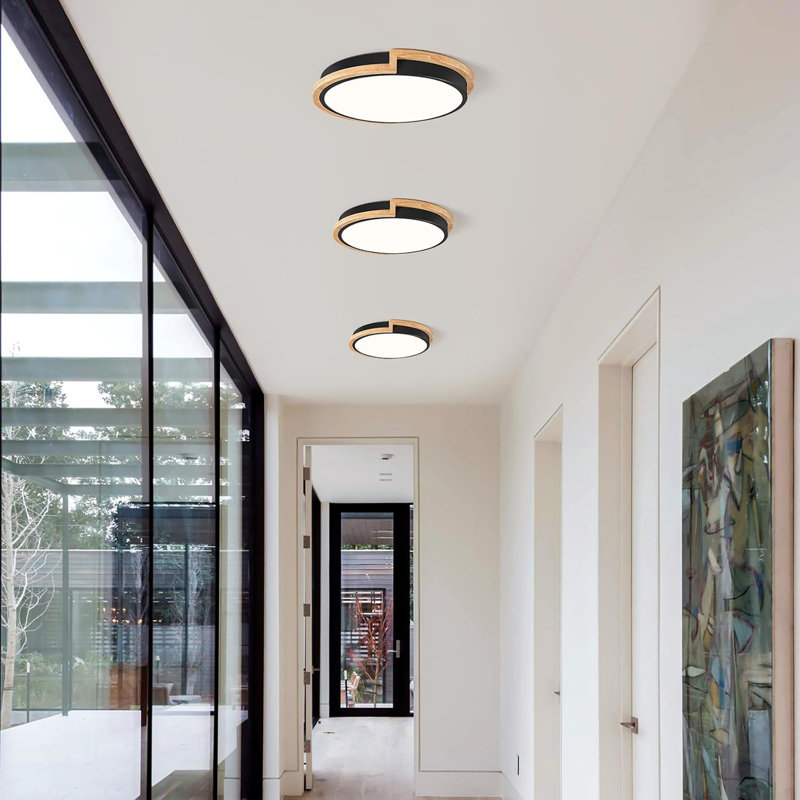 Dimmable Wood LED Flush Mount Ceiling Lights, 5CCT 2700K-6000K Hallway Lighting Fixtures, Minimalist Circular Ceiling Lamp For Bedroom Laundry Room Kitchen Entryway
