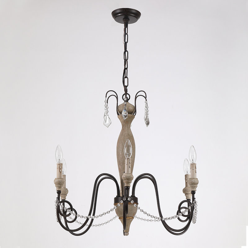 Lustre vintage en métal 6 lumières, Brun clair