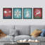 «Red and Teal Winter Christmas Tree Snowflakes», impression encadrée sur papier, 4 pièces-97770757-97770753