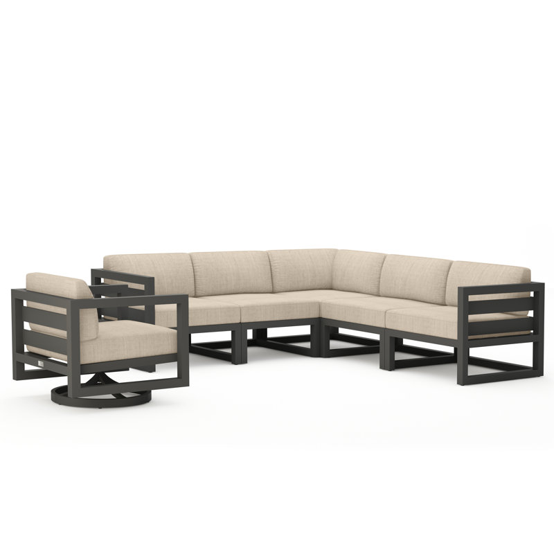 Avion 6 Piece Sectional Set With Swivel, Slate, Canvas Flax Sunbrella® Canvas