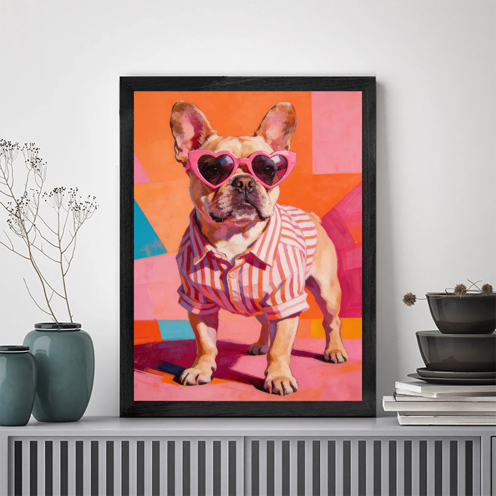 Latitude Run® Black Framed Vintage Pink-themed French Bulldog for a ...