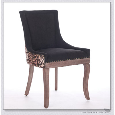 Ultra Side Dining Chair with Thickened Fabric, Solid Wood Legs, Bronze Nail Head, Leopard Print, Set of 2