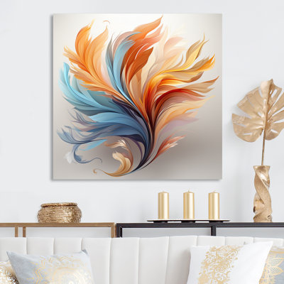 Fractale, plume bohémienne orange et turquoise - art mural plumes