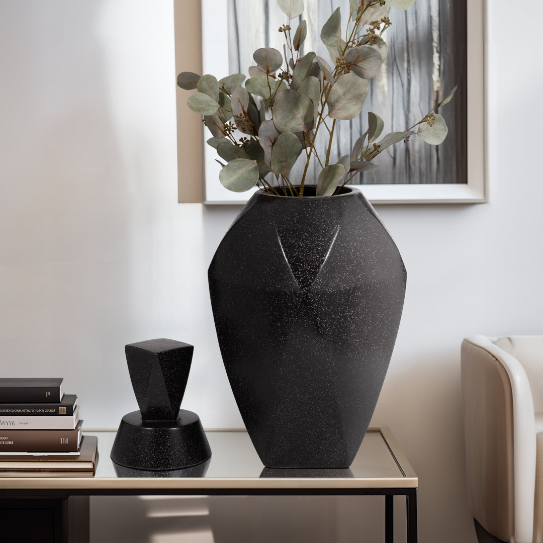 Modern Ceramic Jar with Removeable Lid for Home Decor – Versatile Faceted Design Accent Decor Perfect for Table Decor and Flower Vase Centerpiece Ivy Bronx 