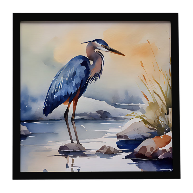 Blue Heron, reproduction d'art encadrée