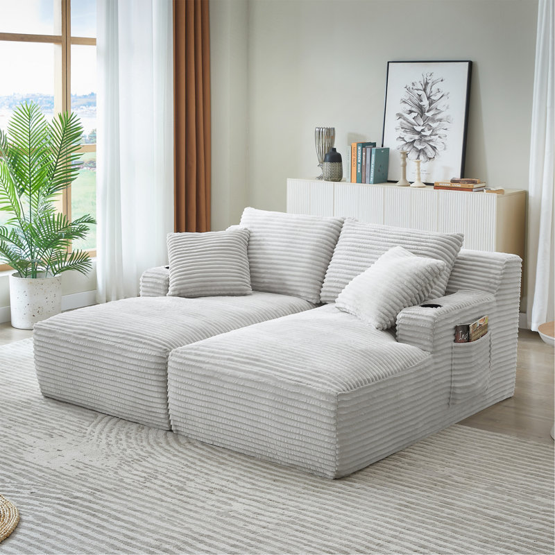 Méridienne double compressible avec porte-gobelets - aucun assemblage requis, causeuse moelleuse moderne pour lire dans la chambre à coucher