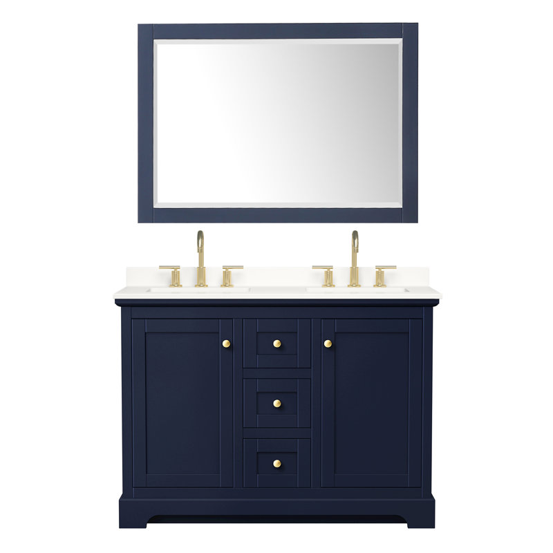 Ensemble de meuble-lavabo double 48 po Avery, Bleu foncé, Noir mat