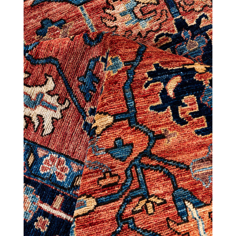 Hand-Knotted Red Geometric Wool 8' x 10' Area Rug