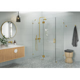 Halo 57 in. x 34 in. x 78 in. 90-degree Fully Frameless Glass Hinged Shower Enclosure