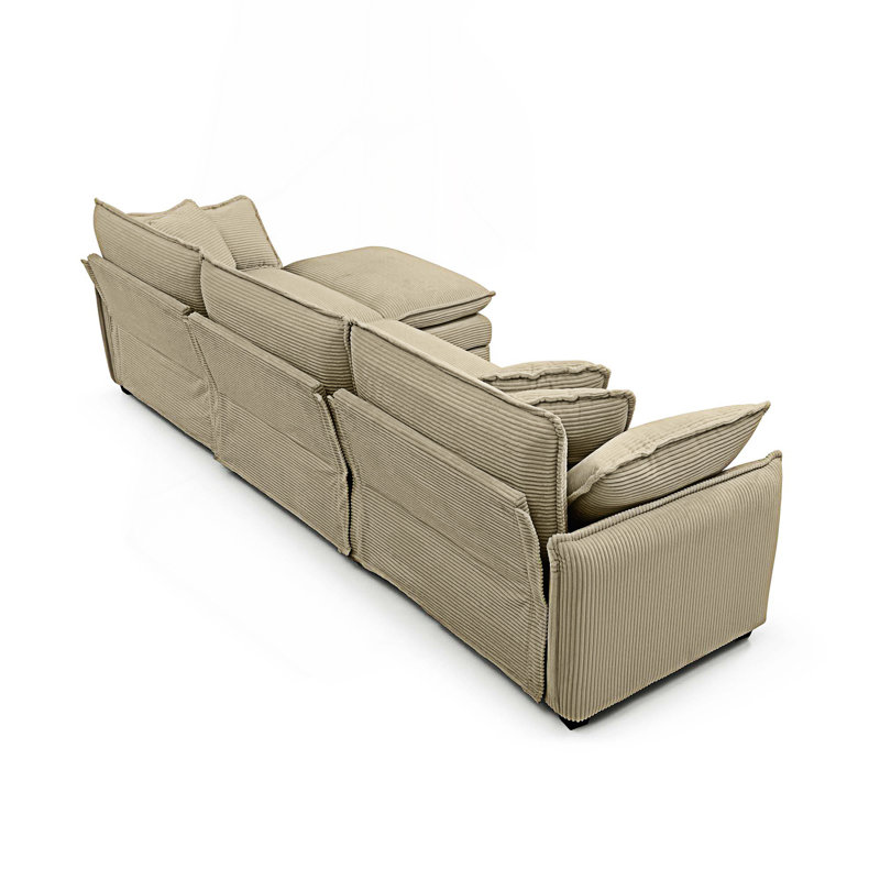 Canapé modulaire surdimensionné à 3 places avec repose-pieds et canapé en L avec repose-pieds, Velours côtelé brun clair