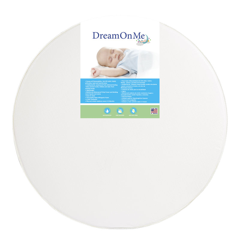 White 42" Round Water Resistant Foam Crib Mattress